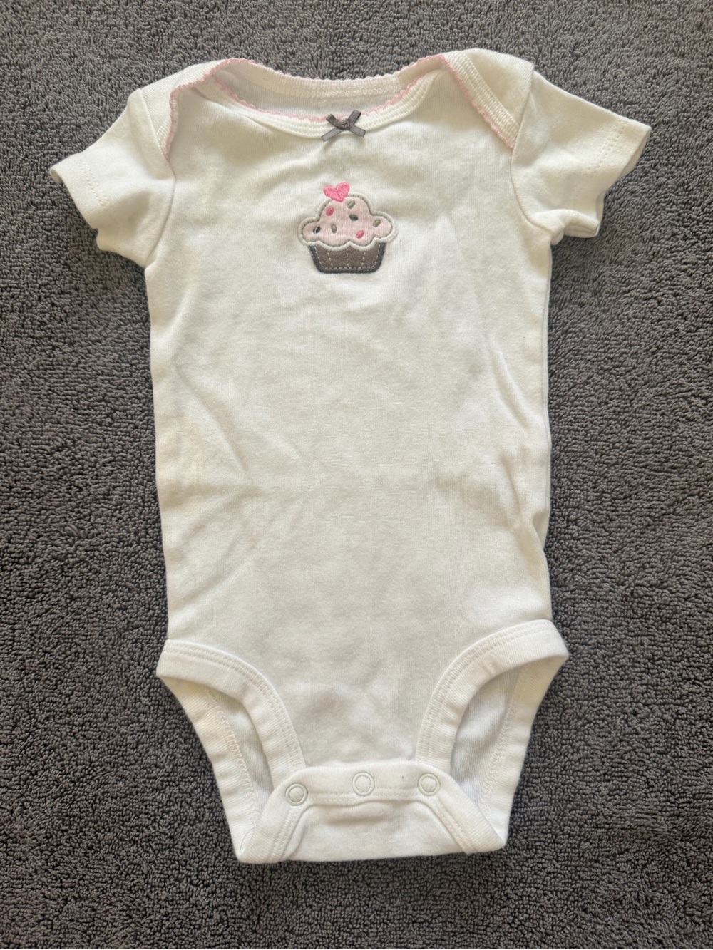 White Baby One-Piece Bodysuit with Pink Cupcake Embroidery